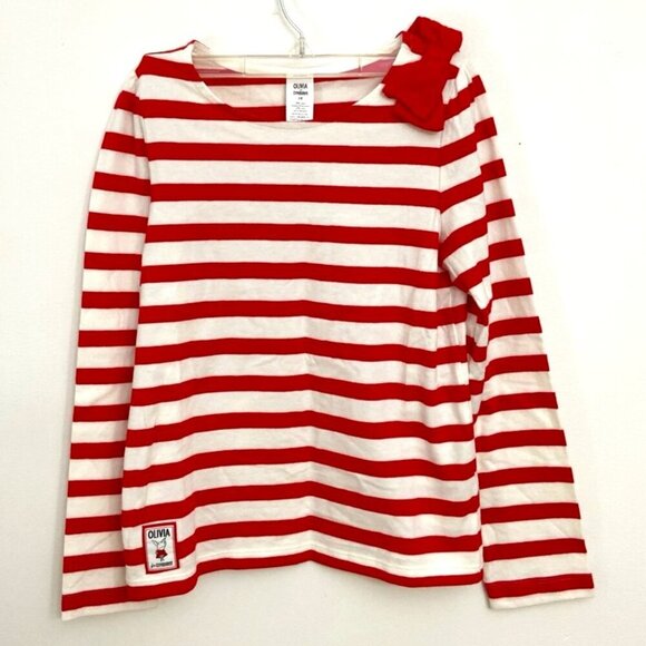Olivia for Gymboree L/S Top Shirt Girl's Sz 12 Red & White Stripe Bow - Picture 1 of 5